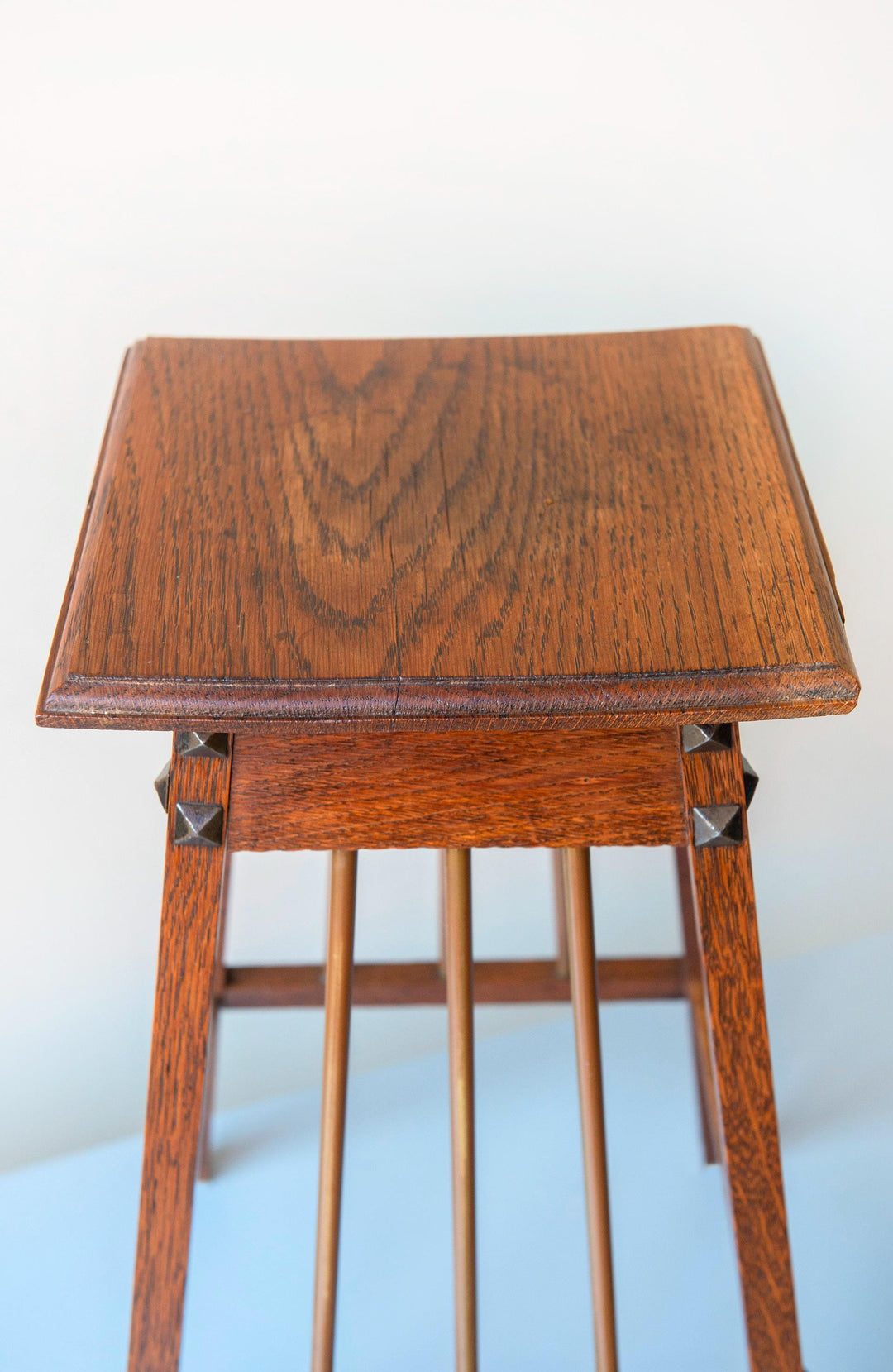 Dutch Art Deco Oak Side Table With Brass Spindles