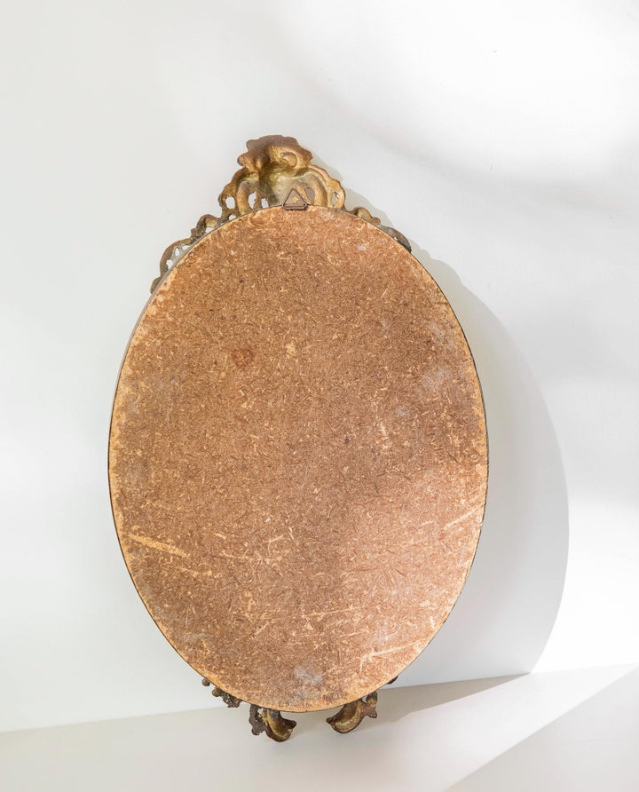 Vintage Brass Oval Wall Mirror With Crest