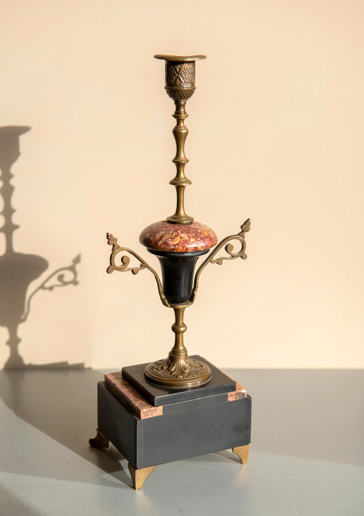 Pair of Antique French Marble and Brass Candlesticks