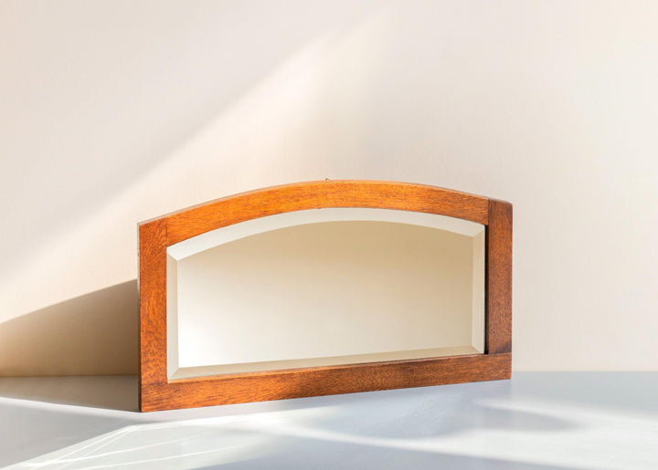 Art Deco Curved Wall Mirror with Beveled Glass – Oak Wood