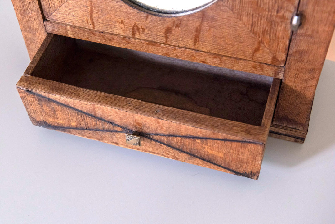 Antique Wooden Medicine Cabinet with Oval Mirror