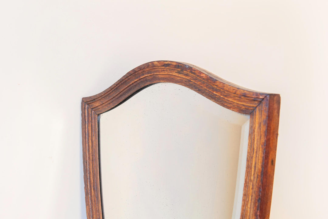Antique Shield Mirror - Solid Oak Frame With Beveled Glass