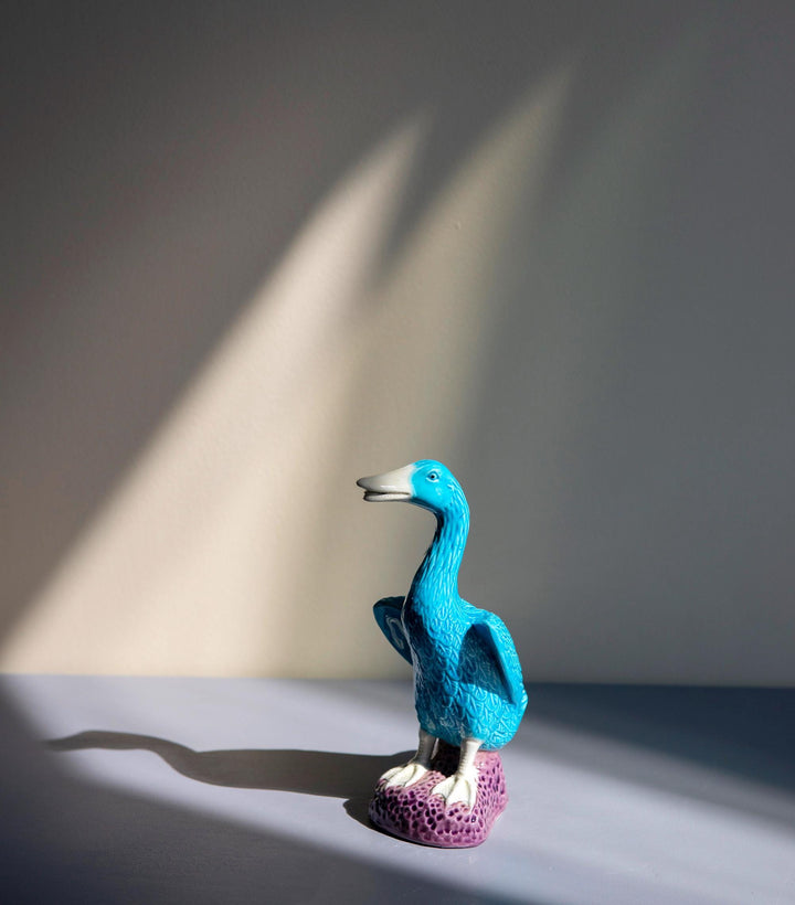 Set Of 2 Porcelain Blue Duck Statues - Chinese Pottery
