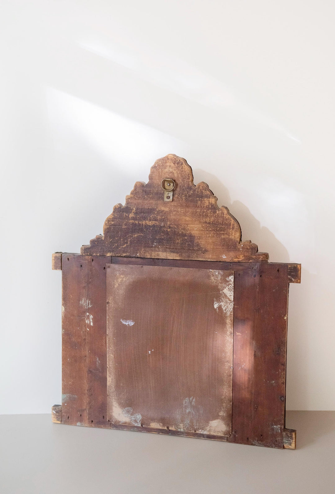 Antique Dutch Brass Wall Mirror with Hooks - 1900s