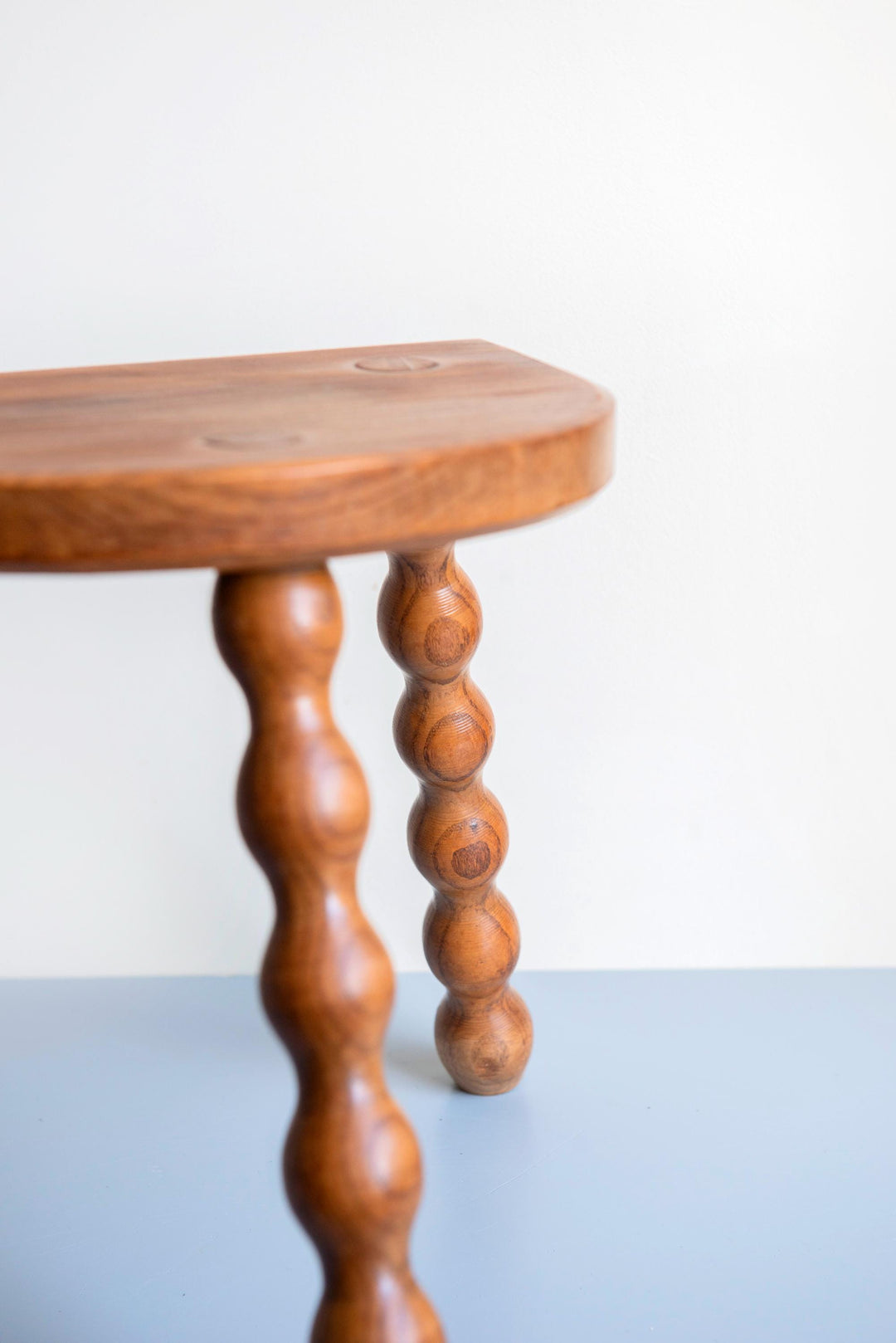 Vintage French Oak Bobbin Stool – Half Round Top