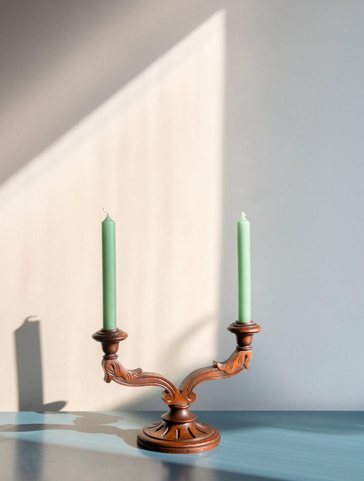 Antique Art Deco Oak Candle Holders – Pair, 1930s