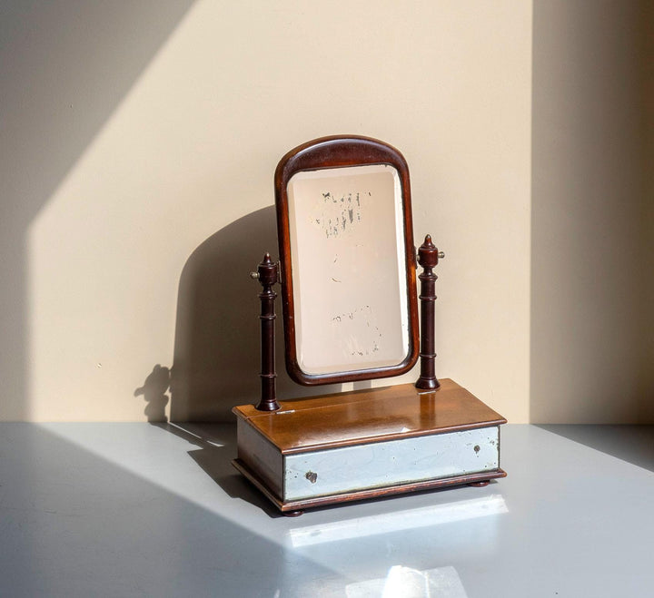 Antique Victorian Mahogany Table Mirror with Drawer