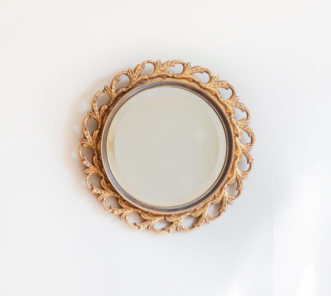 Italian Giltwood Round Wall Mirror - Hollywood Regency