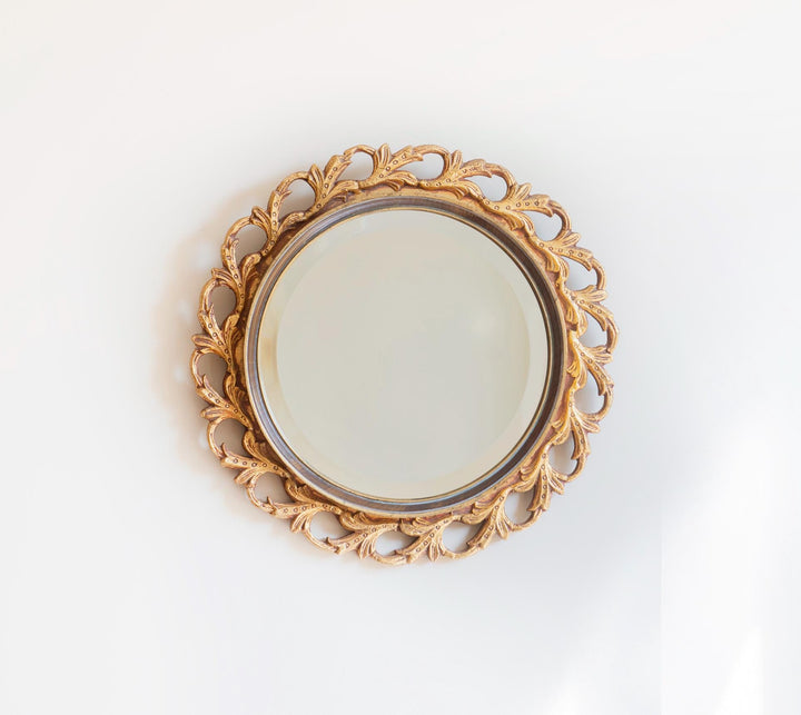 Italian Giltwood Round Wall Mirror - Hollywood Regency