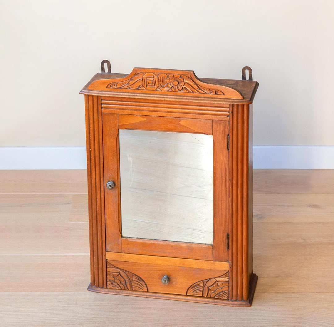 Antique French Oak Wall Cabinet with Mirror
