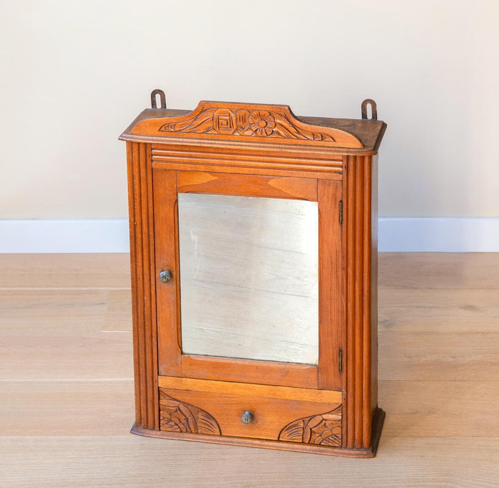 Antique French Oak Wall Cabinet with Mirror
