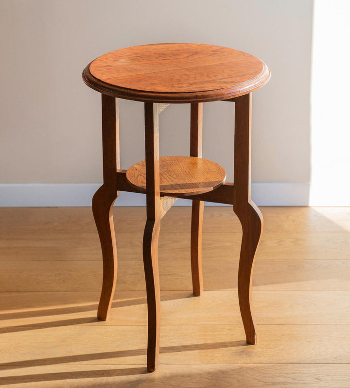 Art Deco Round Side Table - Solid Oak