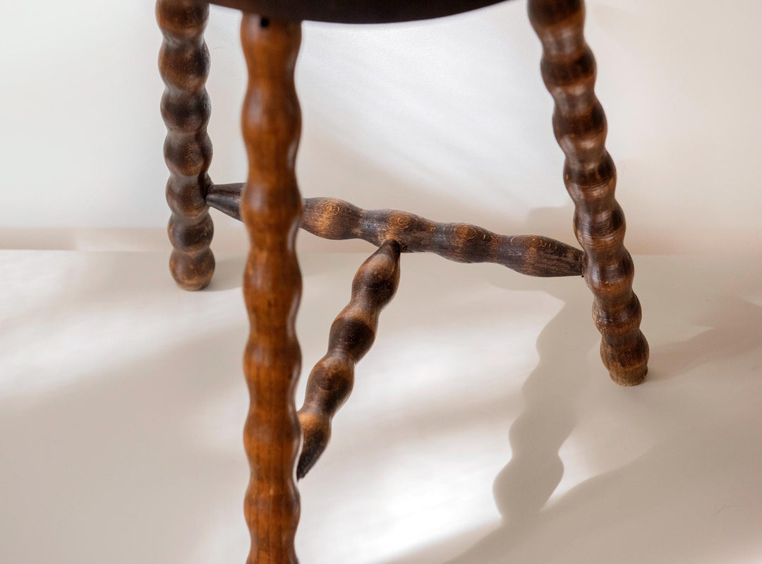 Vintage Wooden Milking Stool with Turned Bobbin Legs