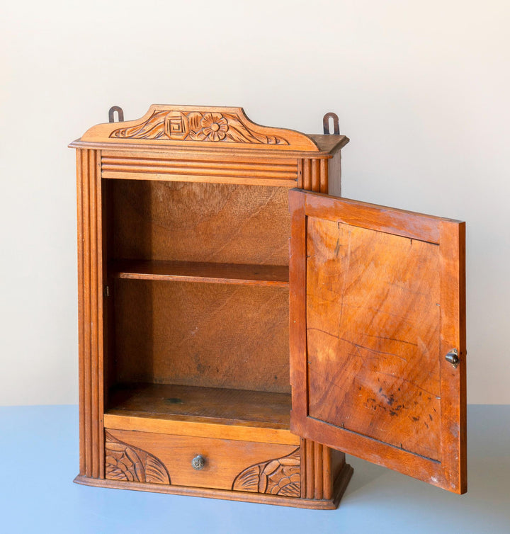 Antique French Oak Wall Cabinet with Mirror
