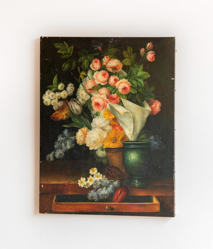 Antique Dutch Still Life Flower Painting on Canvas, 1900s