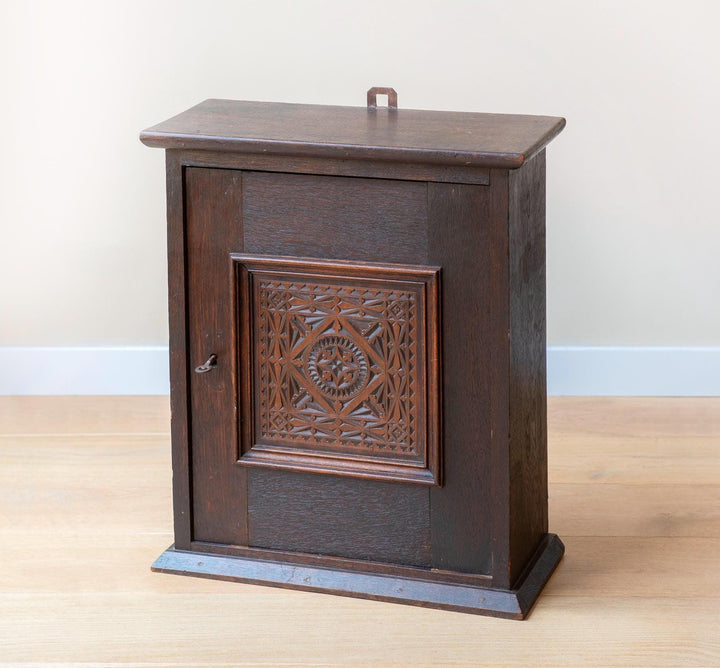 Antique Dutch Carved Wooden Wall Cabinet - Folk Art