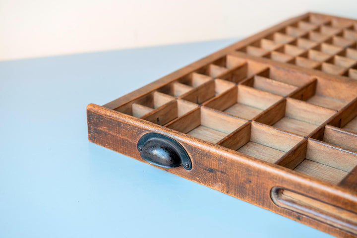 Antique Wooden Printers Type Case with Metal Handles
