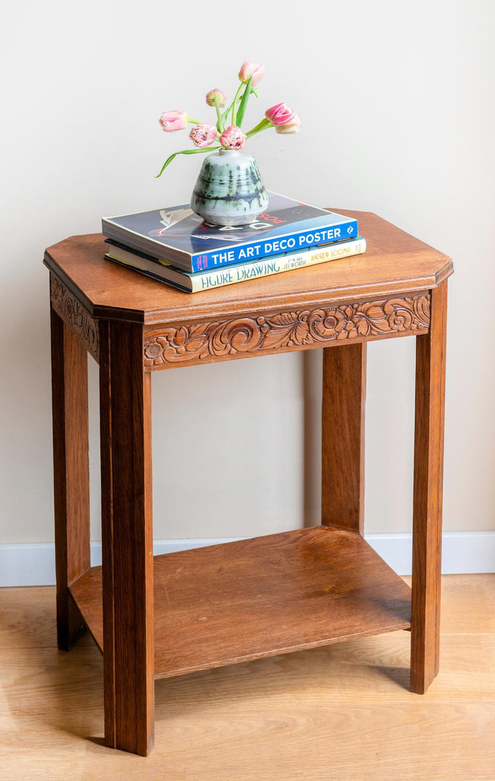 Art Deco Oak Side Table with Drawer