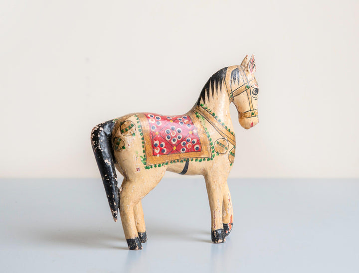 Small Antique Indian Rajasthani Wooden Wedding Horse
