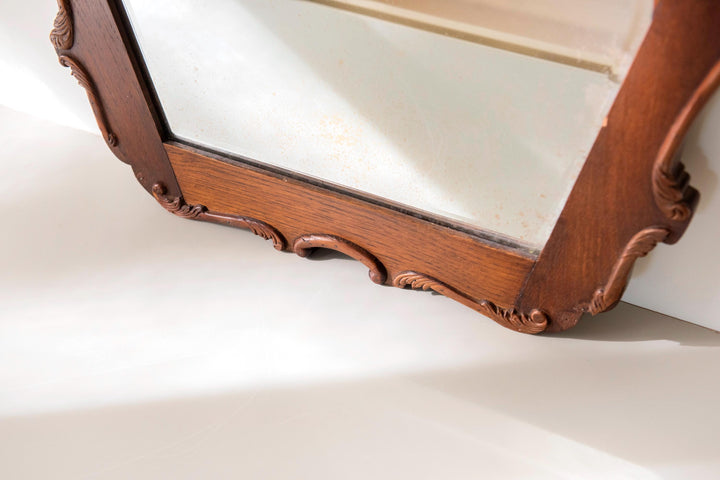 Antique Dutch Art Deco Wall Mirror - Ornate Oak Frame