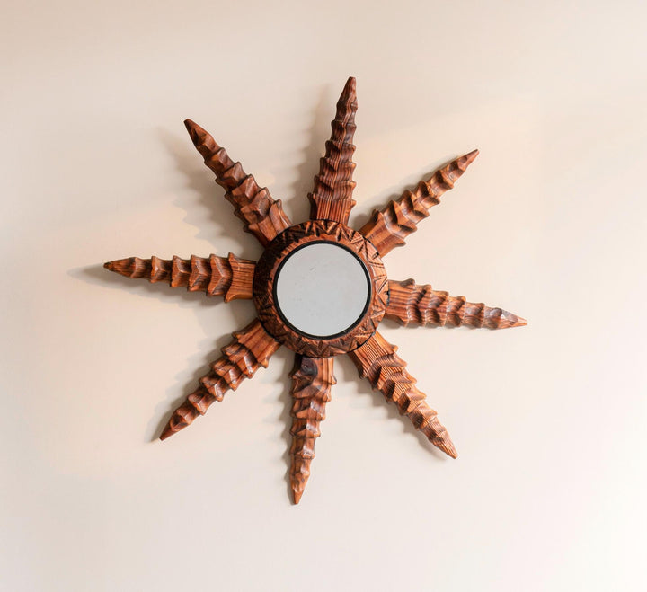 Vintage Spanish Carved Sunburst Mirror, 1960s