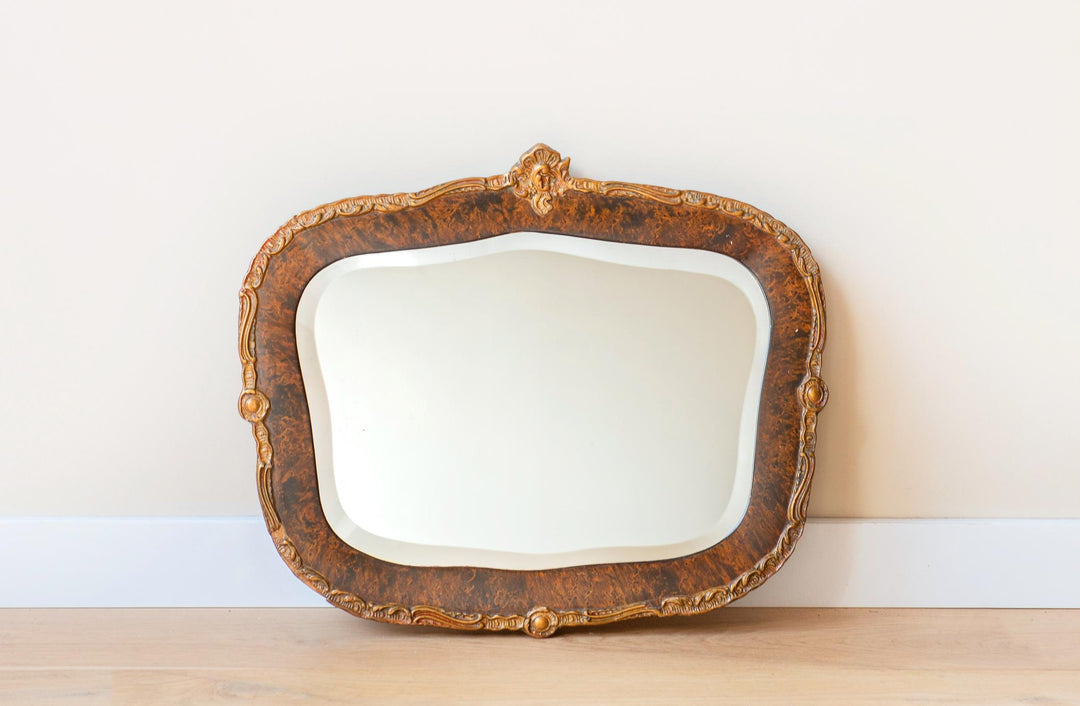 Vintage Faux Tortoiseshell Wall Mirror - French Louis XV Style