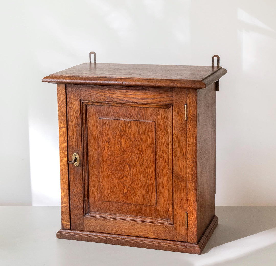 Antique Oak Wall Cabinet with Working Lock and Key