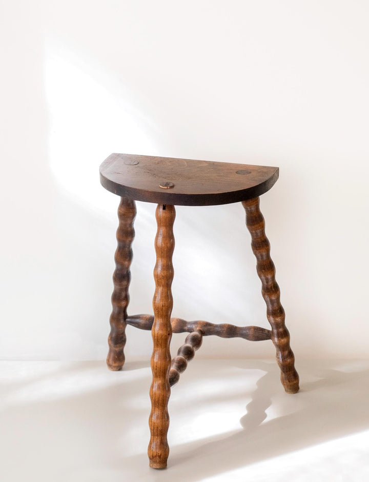 Vintage Wooden Milking Stool with Turned Bobbin Legs
