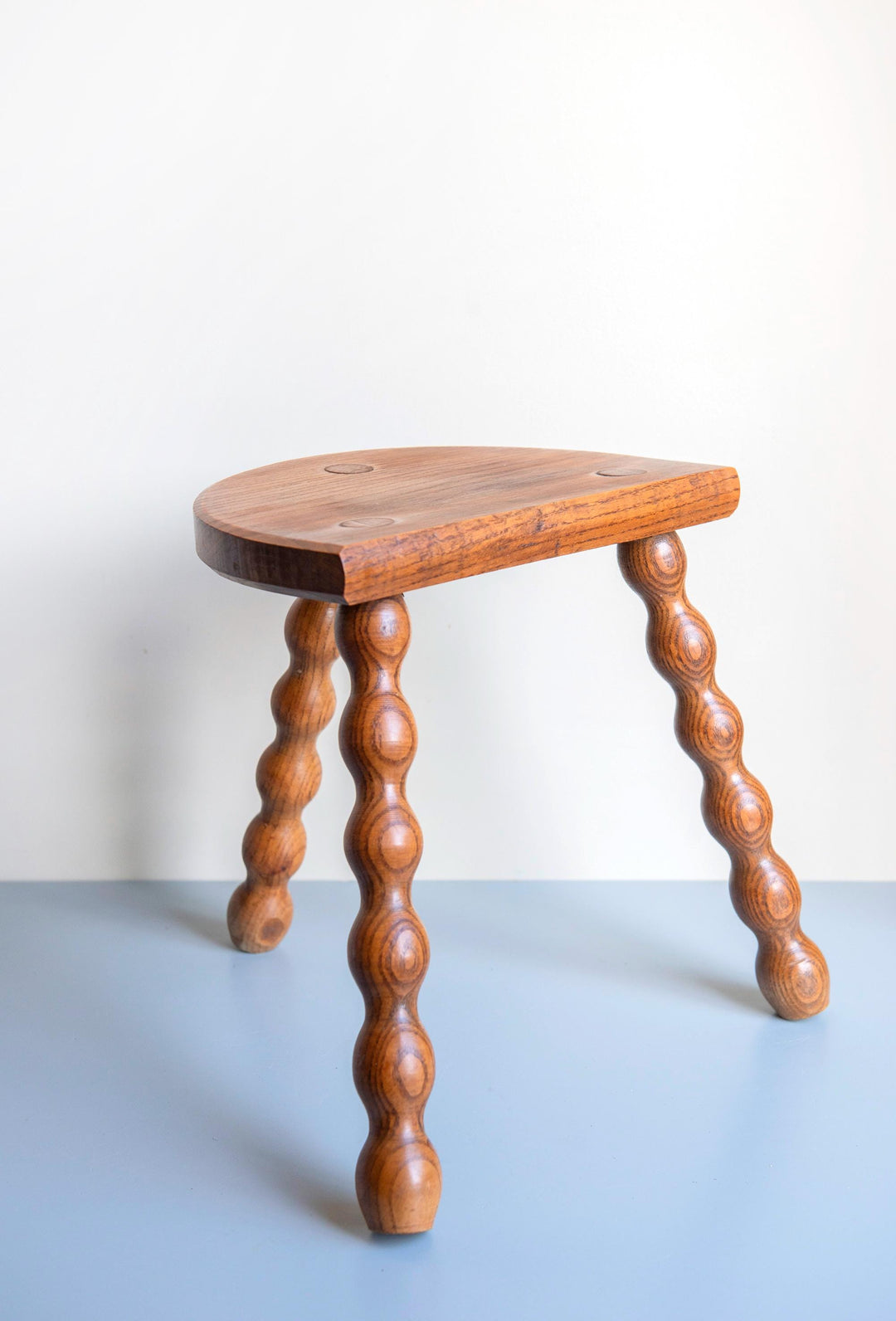 Vintage French Oak Bobbin Stool – Half Round Top