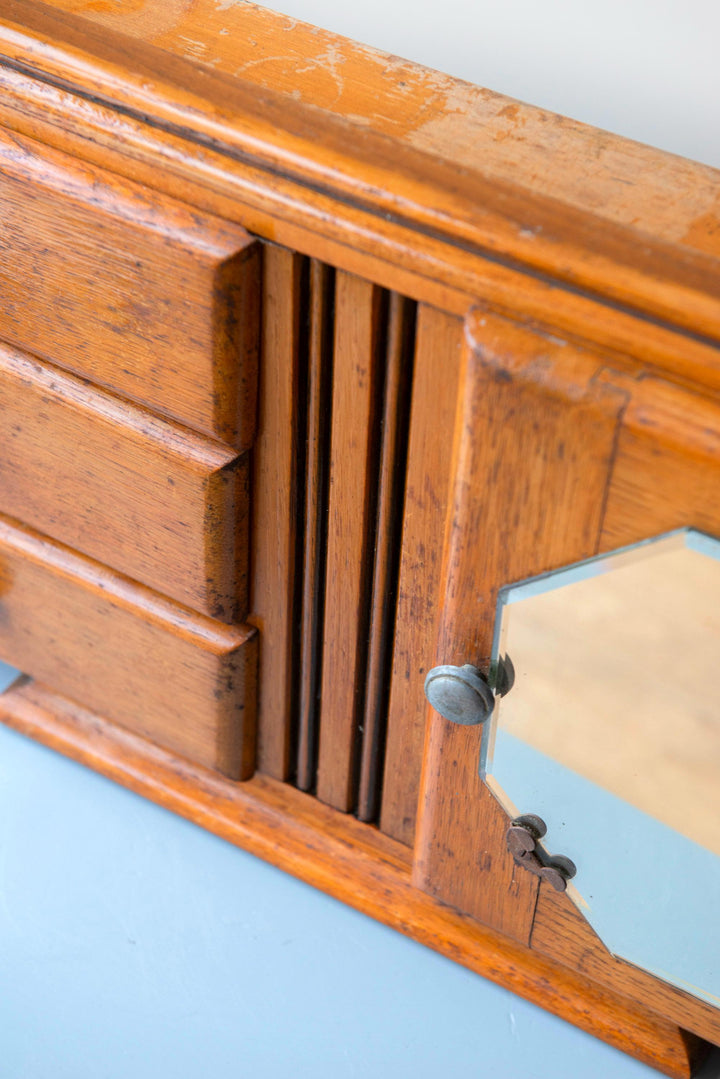 Antique Art Deco Oak Medicine Cabinet with Octagonal Mirror
