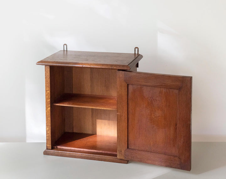 Antique Oak Wall Cabinet with Working Lock and Key