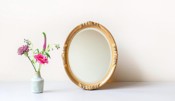 Vintage Belgian Oval Gold Wall Mirror – 1960s