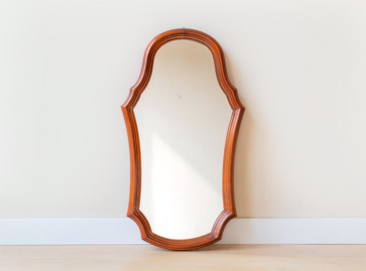 Vintage Wooden Wall Mirror - Scalloped Arched Frame