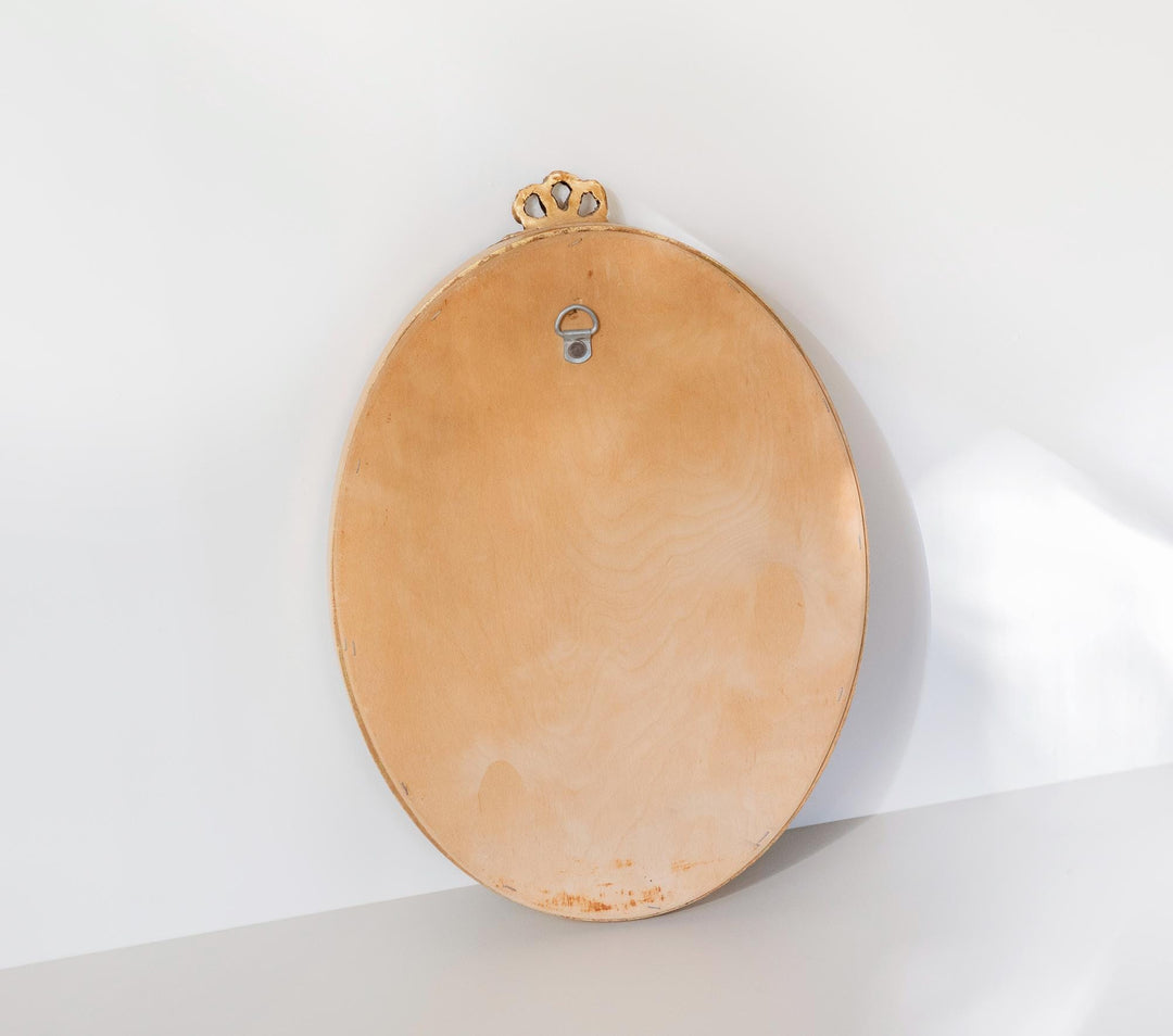 Vintage Gilt Oval Wall Mirror - Dutch 1960s Bow Crest Mirror