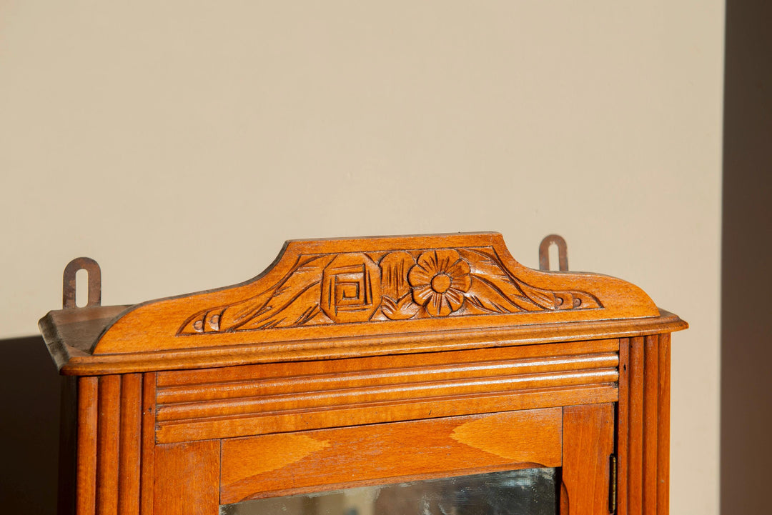 Antique French Oak Wall Cabinet with Mirror