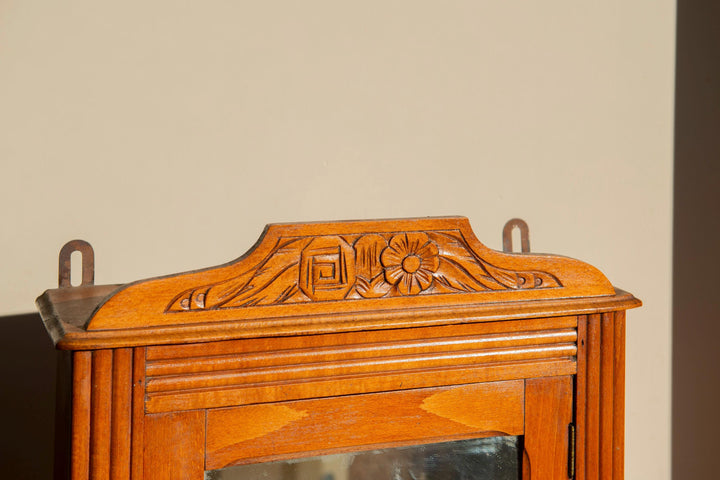 Antique French Oak Wall Cabinet with Mirror