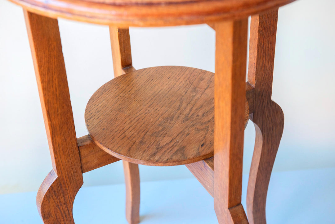 Art Deco Round Side Table - Solid Oak