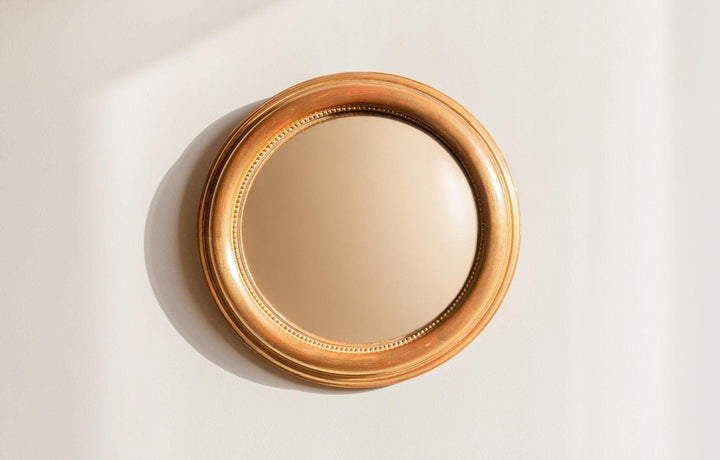 Vintage Convex Bullseye Mirror - Gilt Wood Frame with Beaded Inner Rim
