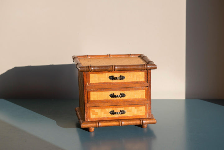 Vintage French Faux Bamboo Jewelry Chest