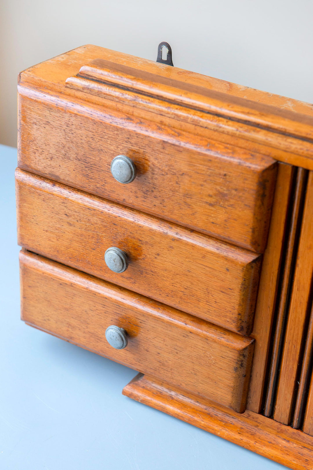 Antique Art Deco Oak Medicine Cabinet with Octagonal Mirror