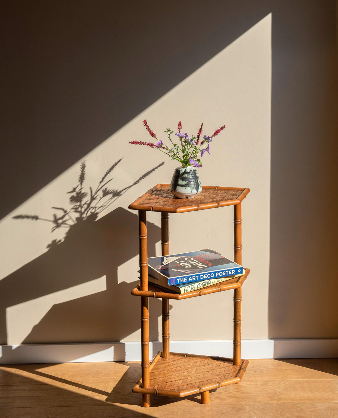 Vintage Bamboo Etagere Side Table – Mid Century