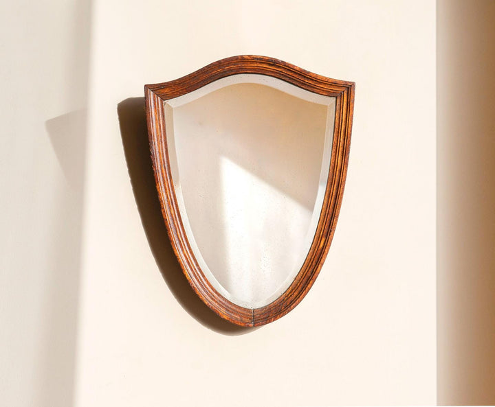Antique Shield Mirror - Solid Oak Frame With Beveled Glass