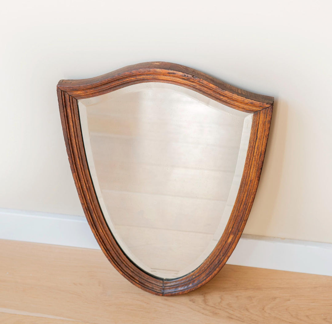 Antique Shield Mirror - Solid Oak Frame With Beveled Glass