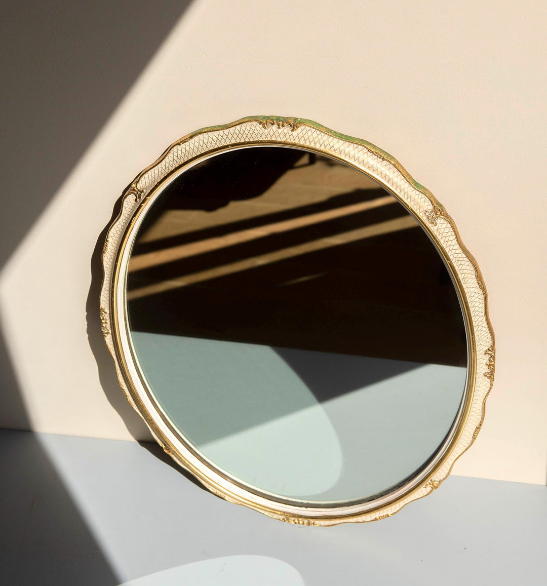 Vintage Dutch Oval Wall Mirror - Gold & Cream Scalloped Frame