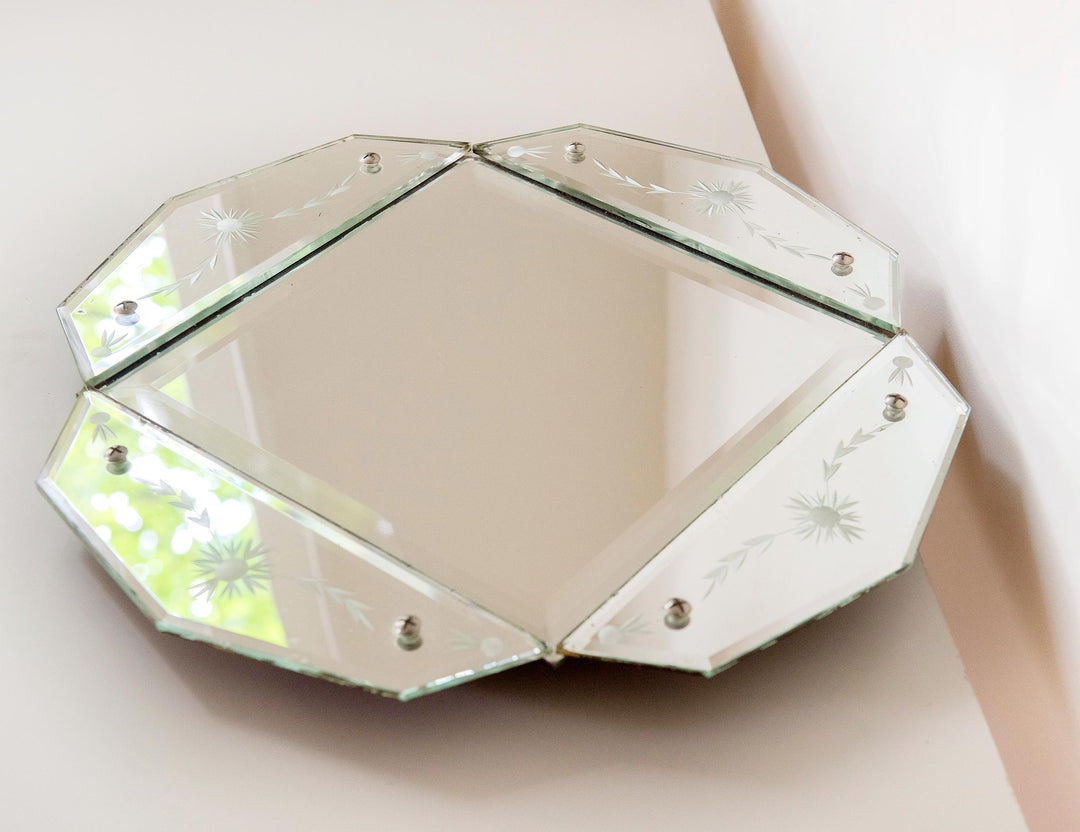 Antique Octagonal Wall Mirror - Venetian Style Etched Glass