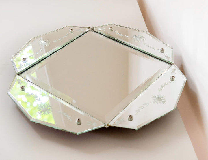 Antique Octagonal Wall Mirror - Venetian Style Etched Glass