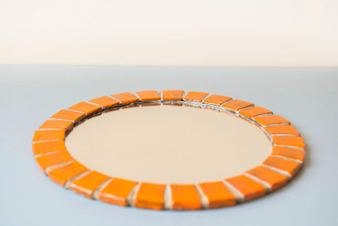 Vintage Orange Mosaic Tile Mirror, 1960s