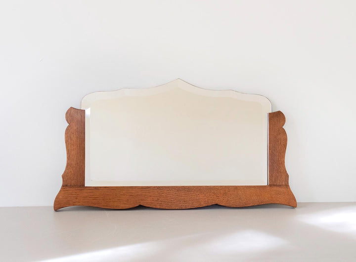 Antique Art Deco Frameless Wall Mirror - Scalloped Oak Frame