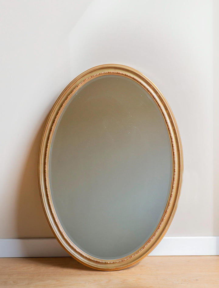 Large Vintage Belgian Gilt Oval Mirror - Beveled Glass, 1960s