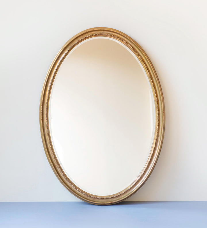 Large Vintage Belgian Gilt Oval Mirror - Beveled Glass, 1960s